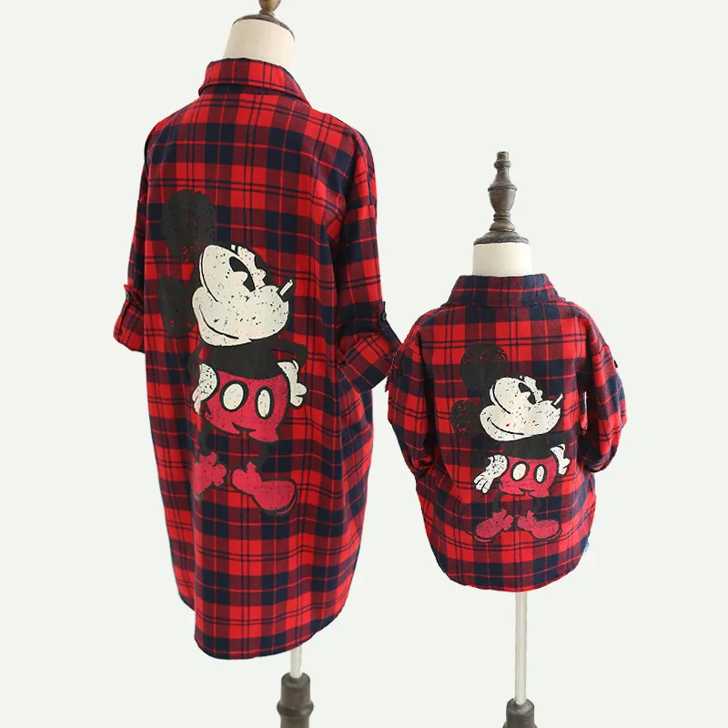 

Mom Son Outfits Cotton Shirt Plaid Blouse Boys Mouse Shirts Mother and Daughter Matching Clothes Dress Family Matching Outfits