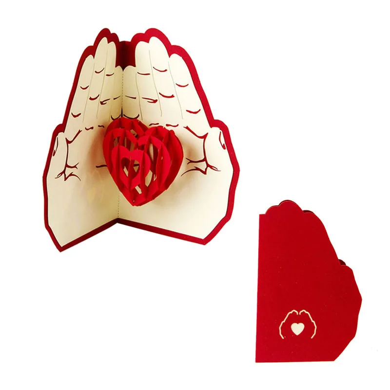

3D Pop Up Greeting Card Love In Hands Birthday Good Luck Valentine Christmas Gift Postcard