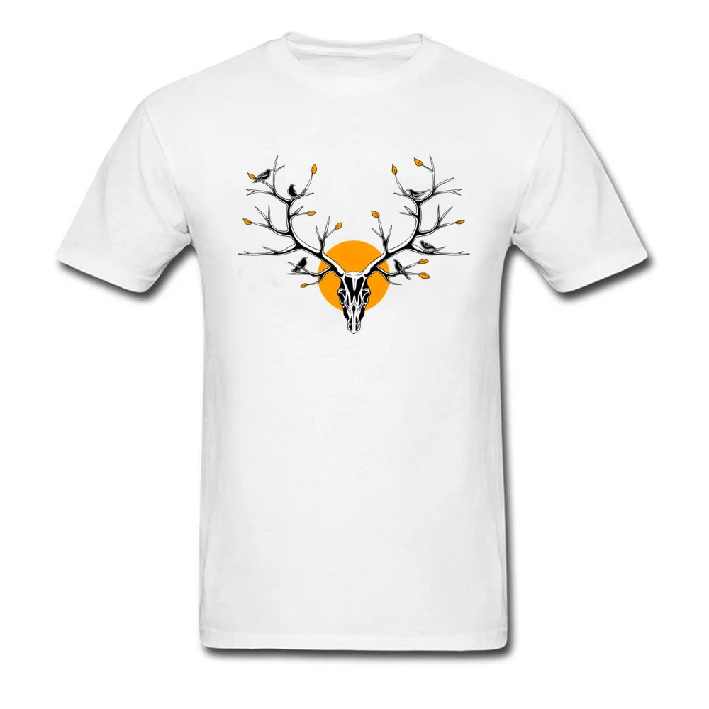 Deer Skull 100% Cotton Fabric Casual Tops & Tees Retro Short Sleeve Mens T Shirt Street VALENTINE DAY Clothing Shirt Round Neck Deer Skull white