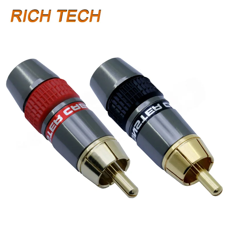 100pcs/lot RCA Plug 8mm Cable RCA Wire Connector Speaker Plug Adapter