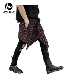 Hzijue 2018 Для мужчин Повседневное плед короткая юбка Брюки для девочек улица хип-хоп Танцы брюки мужские модные штаны сценические костюмы