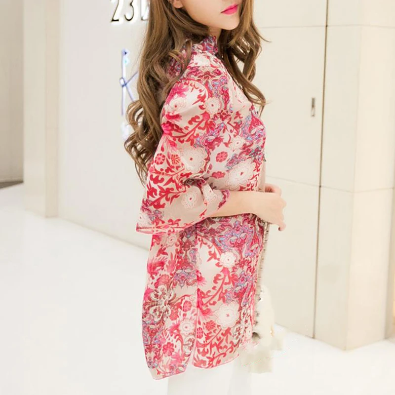 Летняя женская рубашка, стильная модная шифоновая блузка с рукавом средней длины размера плюс 5XL, Цветочный Повседневный Топ с вышивкой, женские блузки-туники