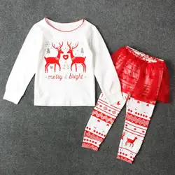 Одежда для детей; малышей; девочек Рождественская одежда малыша оленя топы с длинными рукавами + кружевная юбка-пачка Леггинсы для женщин