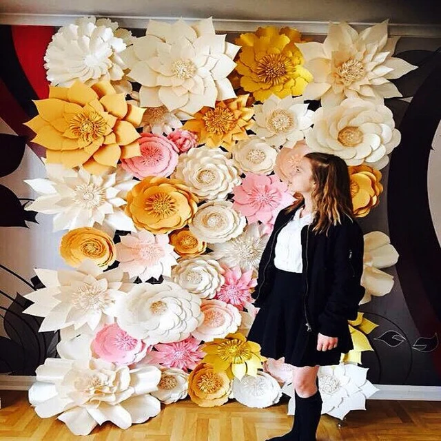 44pcs set handmade cardboard giant paper flowers wedding backdrop paper flower wedding