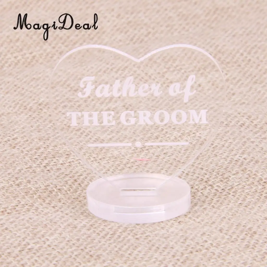 MagiDeal Clear Love Heart Wedding Table Centerpiece -The Bride/GroomMother/Father Name Plaque for Wedding Party Favor Supply 