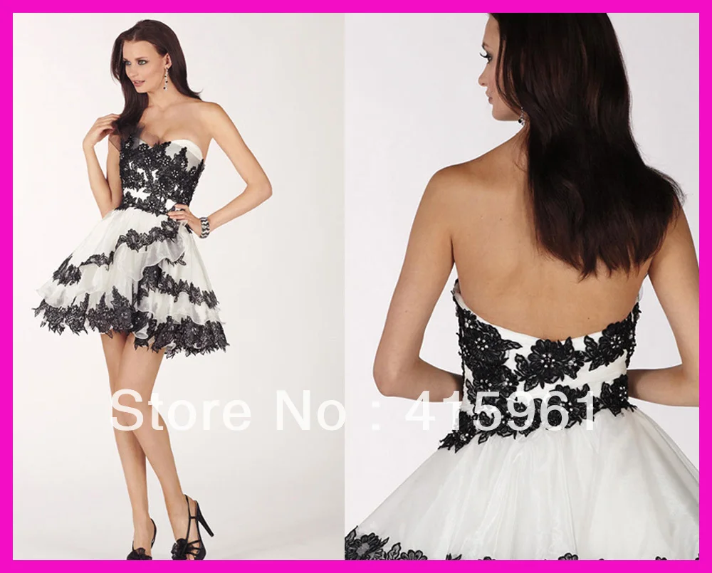 

Free Shipping Black And White Lace Short Cocktail Homecoming Dresses Dress E810