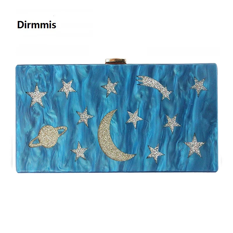 

Brand New Women Messenger Bag Acrylic Party Clutch Cute Star Moon Sequin Patchwork Shoulder Bag Marble Party Prom Evening Bags