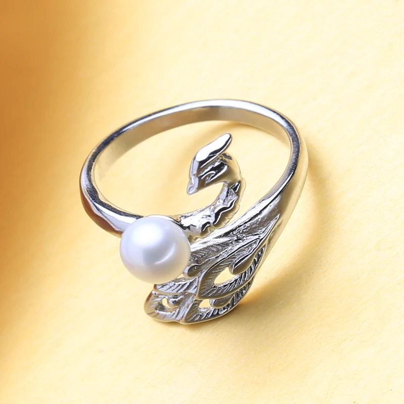 

FENASY 925 Sterling Silver Ring New Fashion Natural Freshwater Pearl Rings Phoenix Rings For Women Cute Animal Pearl Rings