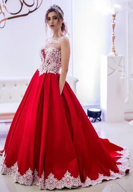 Elegant Long Prom Dress With Pockets Princess A-line Red Dress With White  Appliques Prom Gowns Vestido De Fiesta De Graduacion - Prom Dresses -  AliExpress