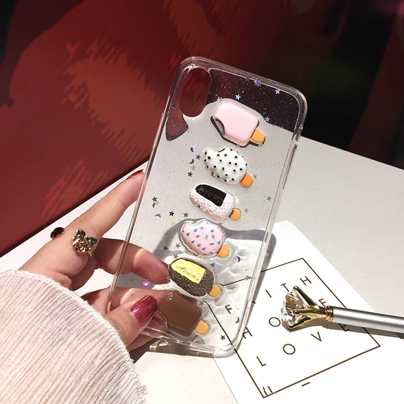 

Luxury cute 3D ice cream glitter transparent silicone phone case for iphone X XR XS MAX 7 8 6S plus for samsung S8 S9 S10 Note 8