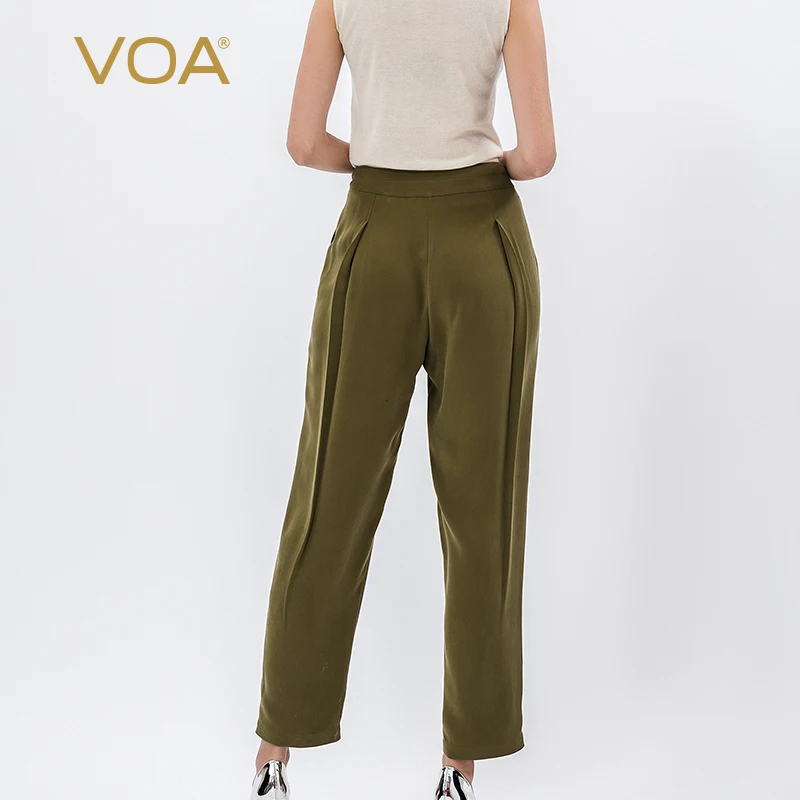 Штаны VOA ArmyGreen легкие шелковые штаны с ремнем на ноги для отдыха простой стиль