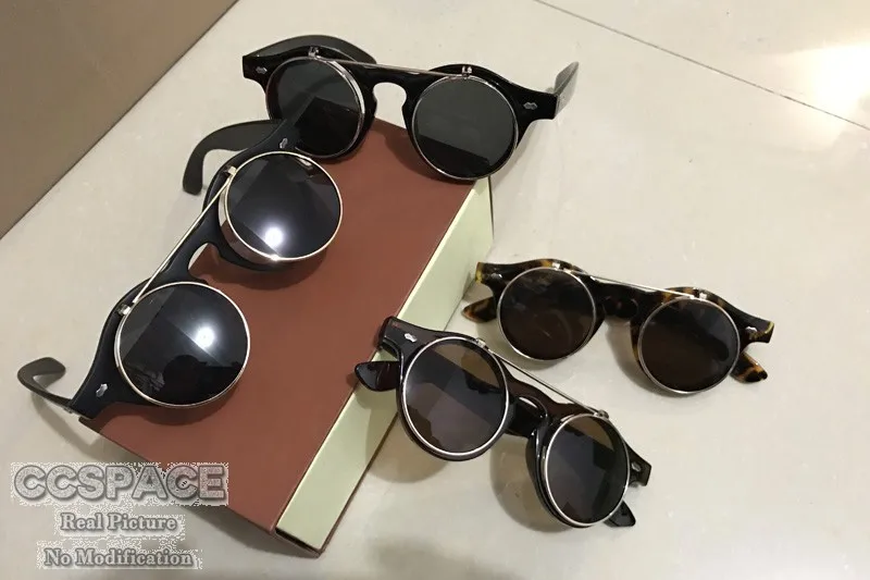 CCspace солнцезащитные очки в стиле стимпанк, Ретро стиль, Круглые двойные металлические солнцезащитные очки с двойными линзами, Ретро стиль, Uv400 Oculos Gafas De Sol