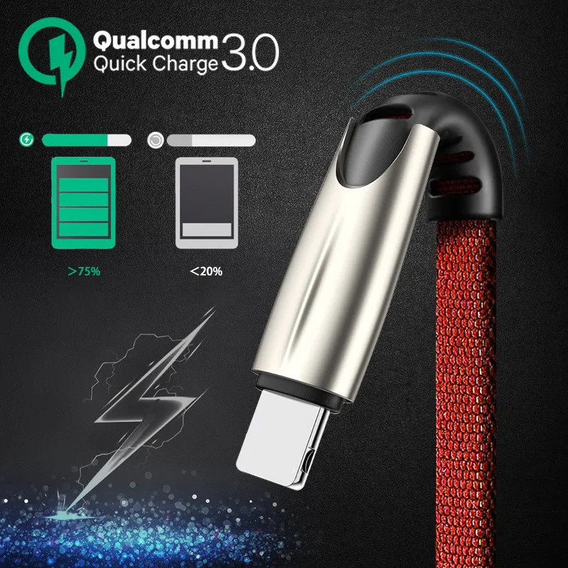 

Quick Charge Lighting Cable For iPhone X Fast Charging 2.4 A Data Sync Cord USB Cable For iPhone XS Max 7 6 Plus Samsung Huawei