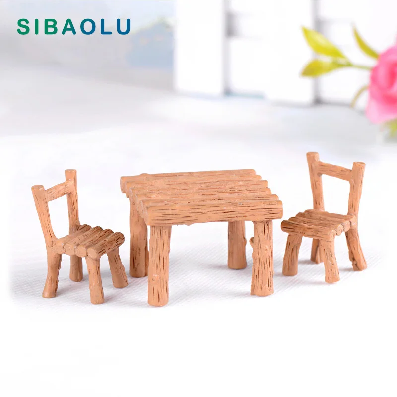 

Simulation Wooden Square table chairs Miniature Figurine DIY House Accessories building home Decoration plastic Play house toys