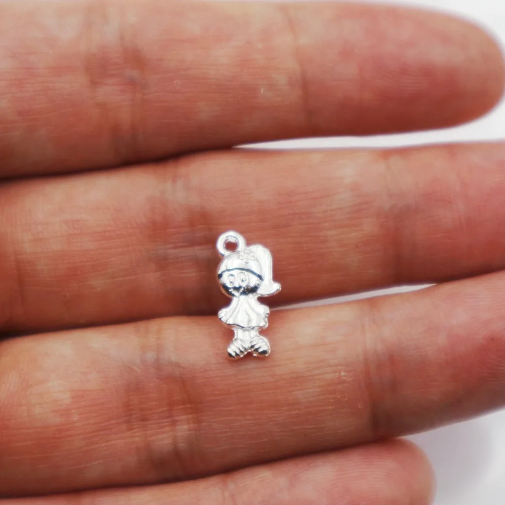 

Hot sell 40pcs metal bright silver girl charms Pendant for Crafts Jewelry Making Accessories