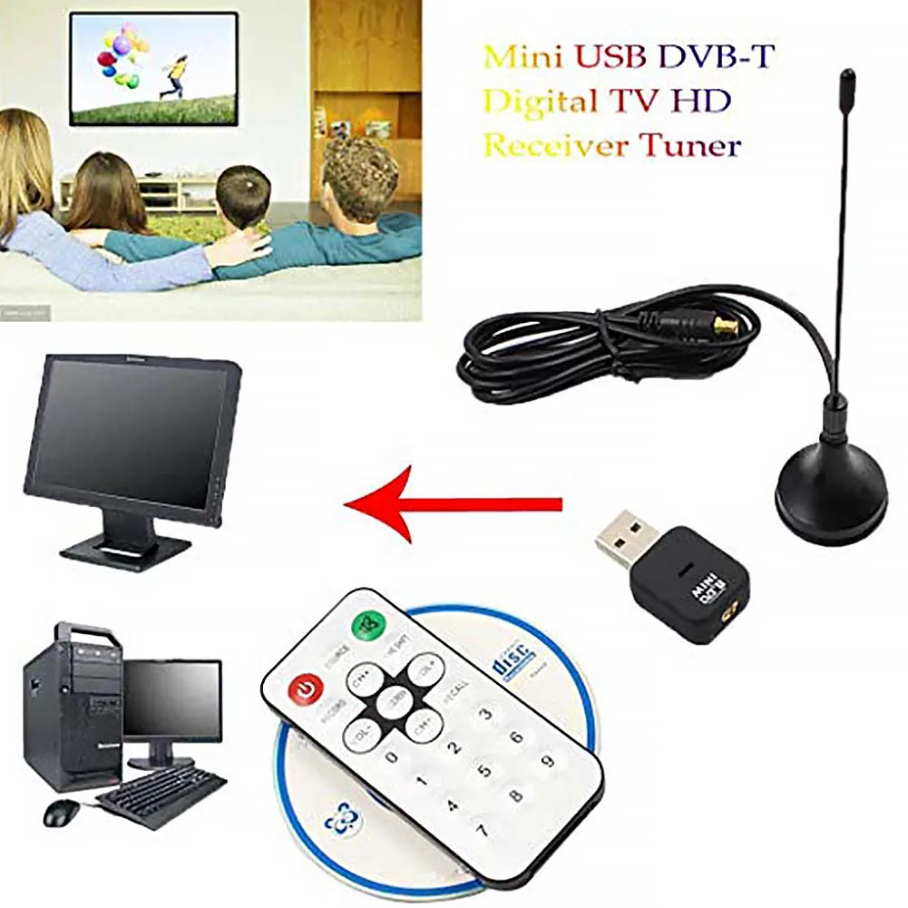 Маленький цифровой телевизор-тюнер SDR+ DAB+ FM DVB-T HD ТВ антенна для помещений USB 2,0 Dongle Stick с дистанционным управлением беспроводной приемник