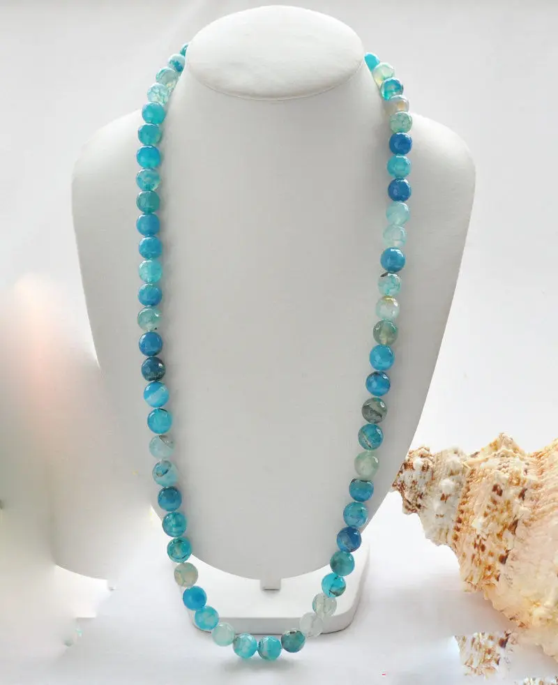 

31" 12mm blue round faceted agate bead necklace 5.27