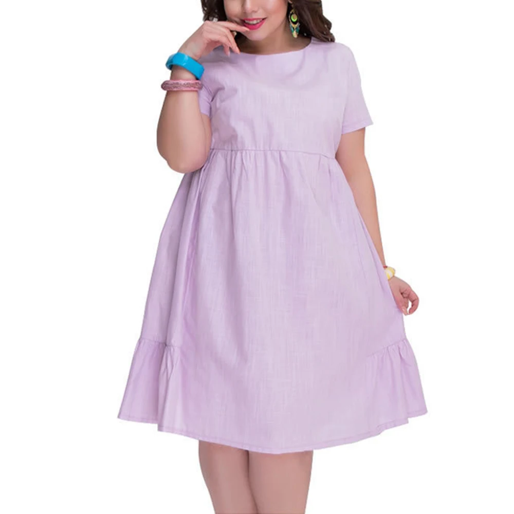 Big Size Woman Midi Dress Plus Size Brief Princess Dresses Retro Loose