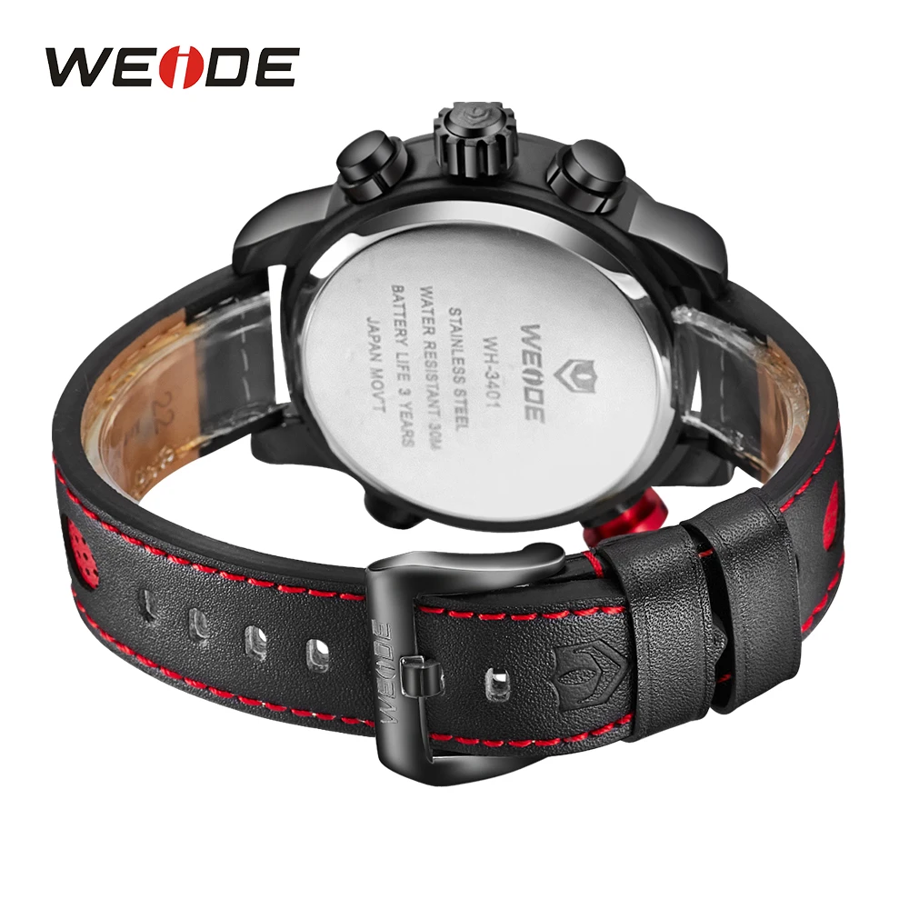 WEIDE Men Luxury Sports Watches Quartz LCD Digital Date Alarm Chronograph Leather Strap Wristwatches Clock Reloj Hombre Relogio