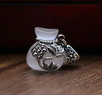 

Thai silver natural cat's eye Lotus lotus purse pendants s925 silver sweater pendant for woman