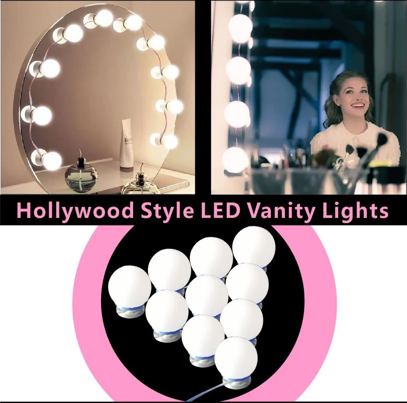 Makeup Mirror Vanity LED Light Bulbs Kit Wall Lamp DIY Adjustable