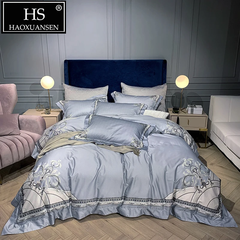 

High Quality Grey Cotton Bedding Sets 1000 Thread Count Digital Print Double Bed Linen Set Queen King Size Adult 4pcs Bedclothes