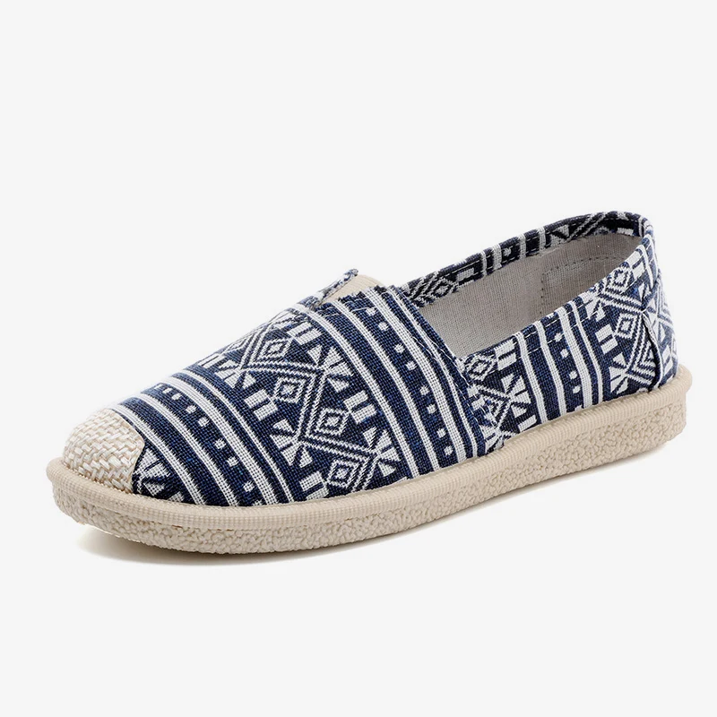 

Women Fashion Handmade Canvas Autumn Flats Ladies Print Slip On Elastic Band Casual Shoe Female Breathable Comfort Footwear