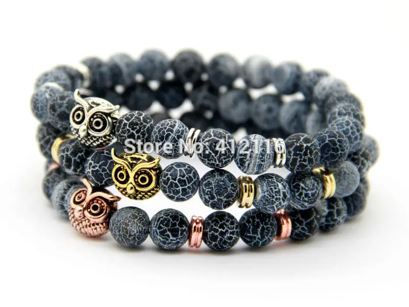 

Ailatu New Design Jewelry 8mm Weathering Stone Antique , Rose , Silver Color Plated Owl Bracelet Christmas Gift