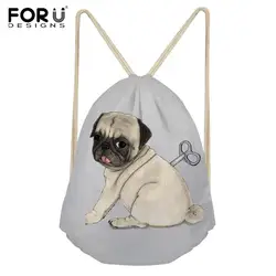 Forudesigns/3D мопса печатных Повседневное унисекс школьная сумка Для женщин Drawstring Сумки женский Строка полиэстер сумка для переноски на мешок