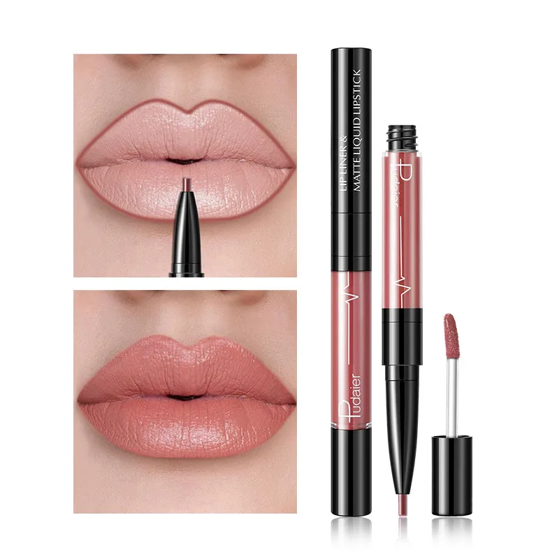 

Pudaier 1PC 16Colors Velvet Mist Double Side Lip Gloss Waterproof Makeup Labial Line Pen And Lip Glaze Matte Lipgloss Set