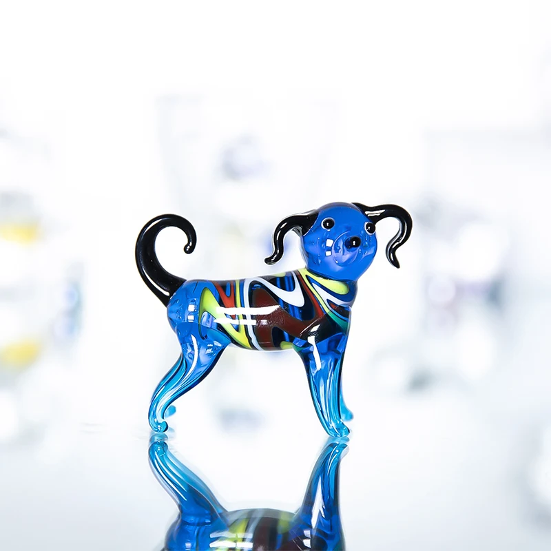H& D Мини синяя собака стекло украшение статуи муранское стекло выдувание произведение искусства ручной работы Хрустальная Фигурка животного домашний декор подарки