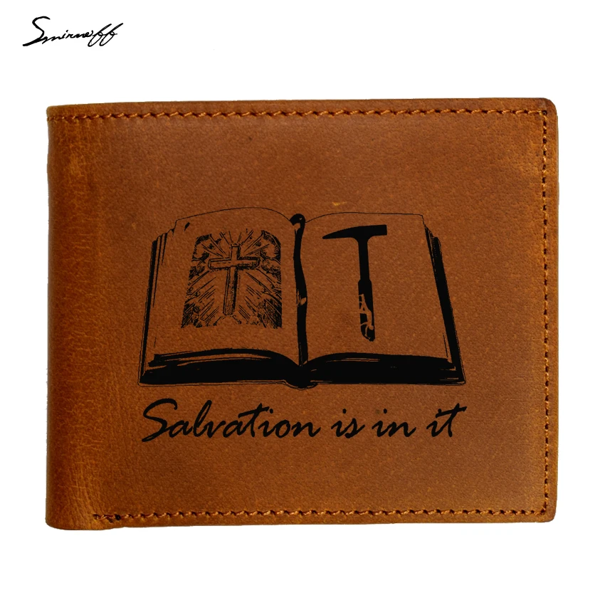 

Bible Motto Genuine Leather Men Wallet The Shawshank Redemption Purse Wallet with zip coin pocket Custom Name Gift Purse
