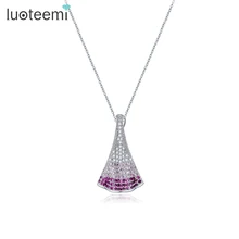 LUOTEEMI Unique Sparkling Cubic Zircon Gradient Color Micro Pave Fan Shape Pendant Necklace For Women Birthday