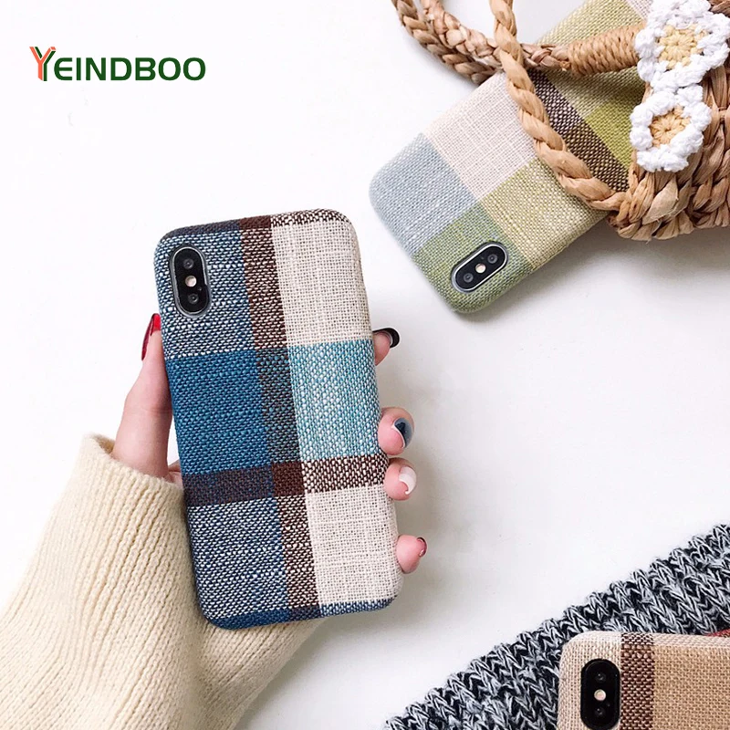 

YEINDBOO Cloth Texture Soft case For iphone 6 6S 8 Plus X XR Xs Max Ultra-thin Canvas Grid Pattern Phone Cases For iphone 7 Case