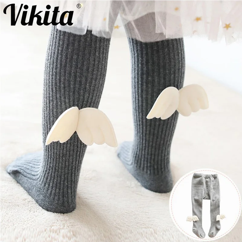 

VIKITA Kids Pantyhose Baby Girl Tights Girls Skinny Stockings Angel Wings Children Cotton Warm Tights Toddlers Knitted Stocking