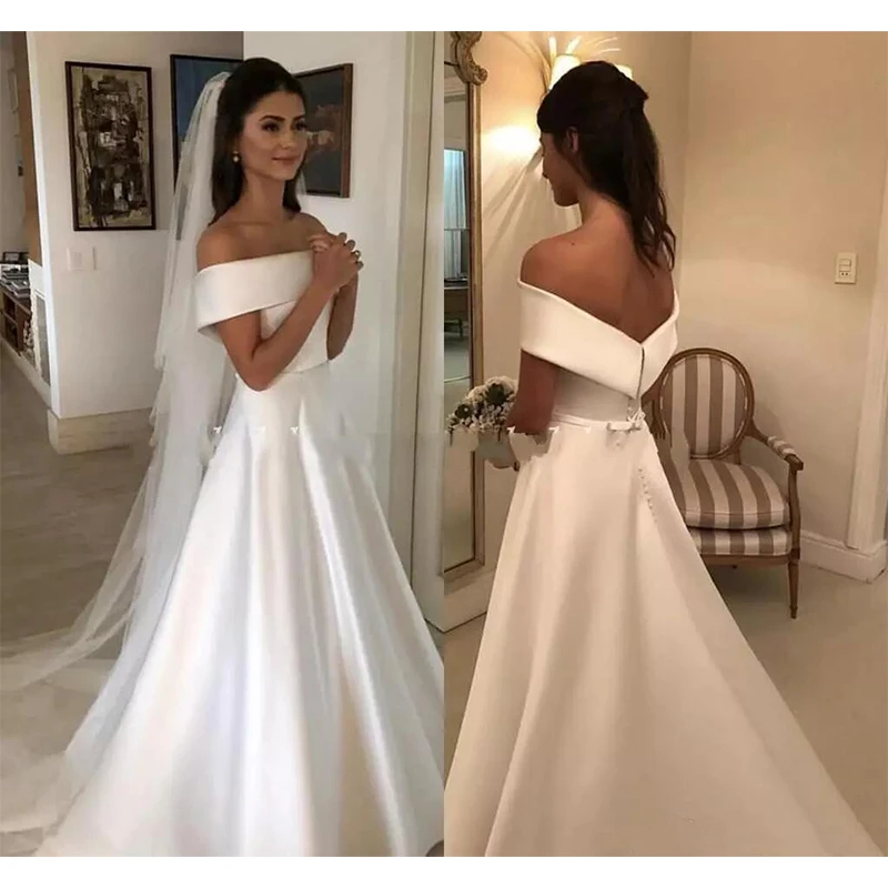 Charming Simple Garden Wedding Dresses 2019 Off Shoulder Ribbon