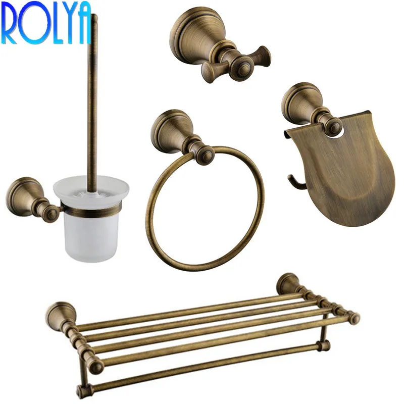 

ROLYA Concord Bath Hardware Set Vintage Robe Hook Towel Bar Rail Toilet Brush Holder Bathroom Accessory Set