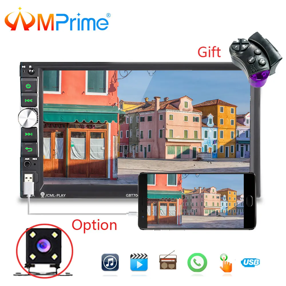 

AMPrime Universal 2 din Car Multimedia Player Audio Stereo Radio 7" Touch Screen MirrorLink MP5 Player Rear View Backup Camera