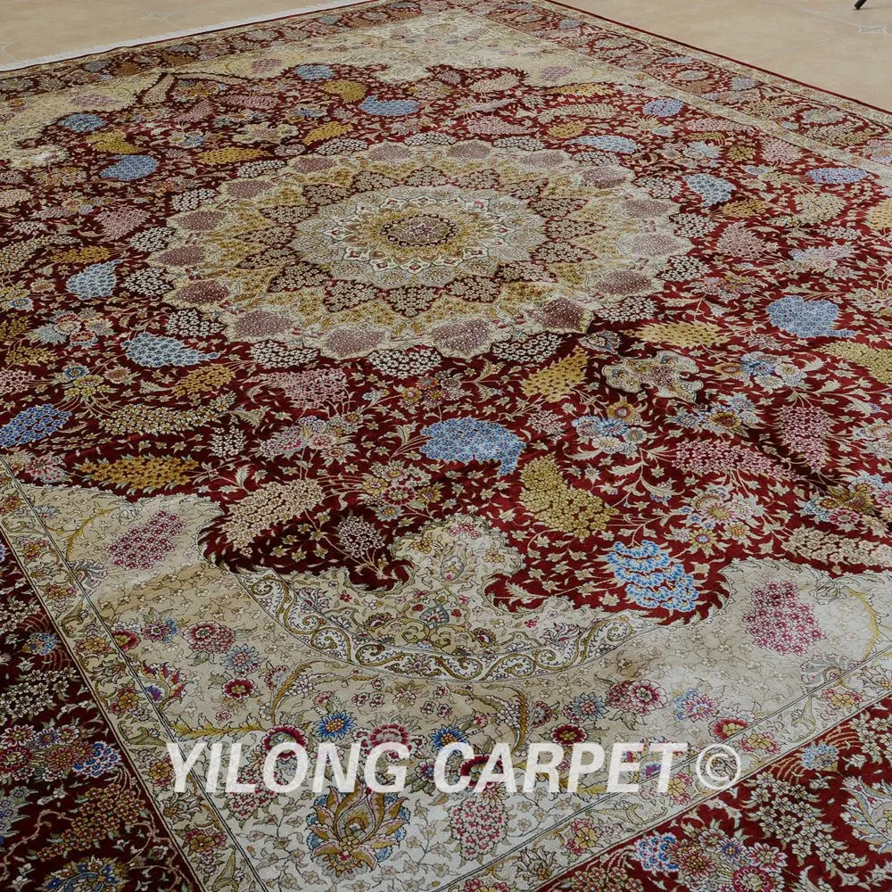 Yilong 9 5 'x 12 8' персидский ковер Большой античный красный шелковый ручной работы