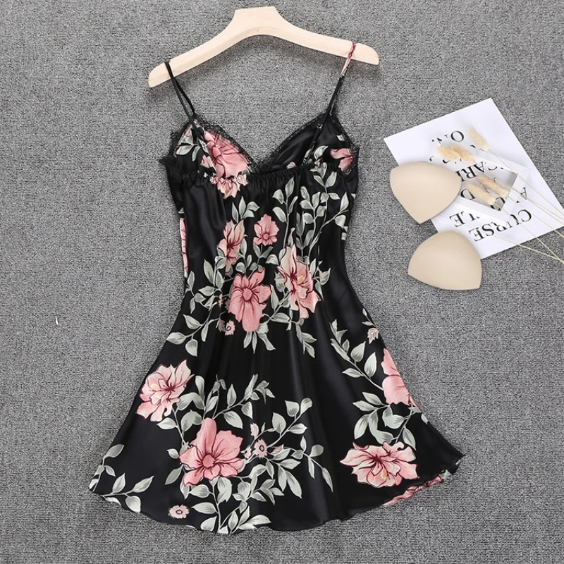 Sleep Lounge Nightgowns & Sleepshirt with Chest Pad Sleepwear Women Night Dress Sexy Ladie Nightwear Women Lingerie Indoor Dress (2)
