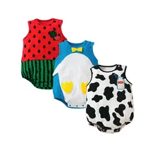 2017 Novo Verão Dos Desenhos Animados Infantil Algodão Romper Newborn Bebe Macacão Sem Mangas Bonito Meninos Meninas Roupas Set Crianças Fotografia Prop