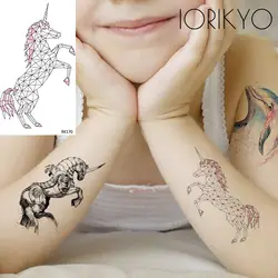 Геометрические временные тату-наклейки с единорогом, Детские водостойкие татуировки с героями мультфильмов, Детские накладные татуировки