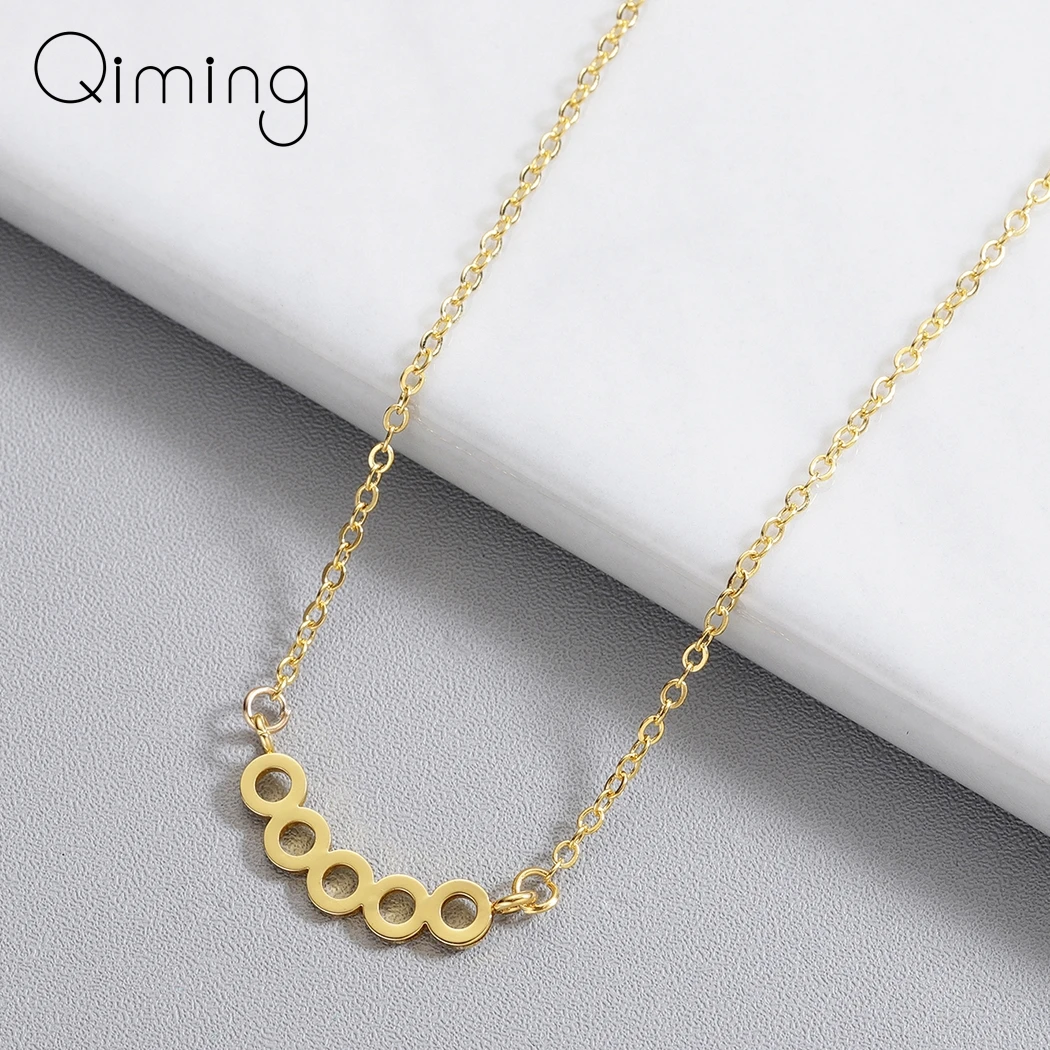 

Stainless Steel Jewelry Round Pendant Necklace For Women Simple Female Long Chain Geometric Karma Circle Necklace Party Gift