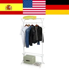 Ship From US Heavy Duty Standing Clothes Coat Rack With 2 Tier Shoes Hanging Hooks Hanger Ties Belt Cabide Gravata