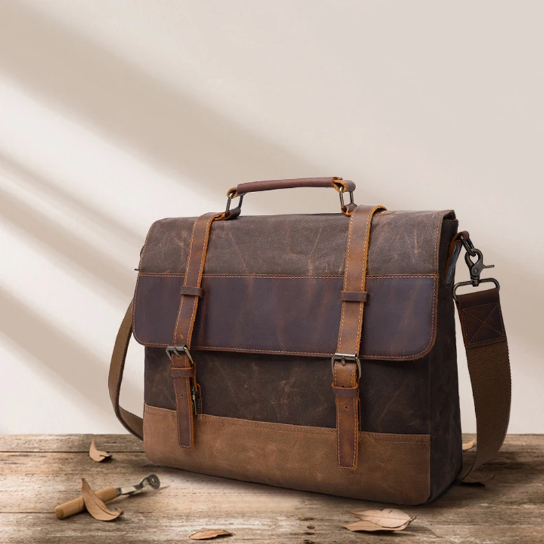 

Cowhide Single shoulder Canvas Restoring ancient ways 15.6 inches Man portable Slanting