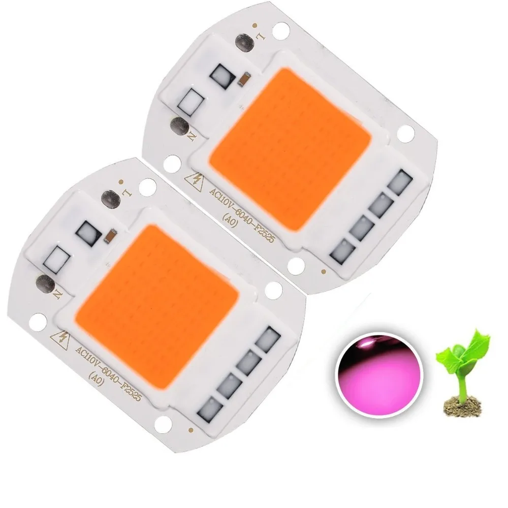 

50W Led Chip Full Spectrum Plant Grow Light SMD COB Emitter Diode Components for DIY Hydroponic Flowers Growing Lamp (2pcs)