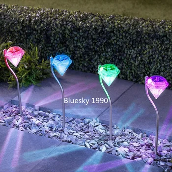 

4pcs Solar Lamps Gorgeous Stainless Steel Solar Color Changing Diamond Led Stake Lights Garden Path Lanterns Outdoor Lamps