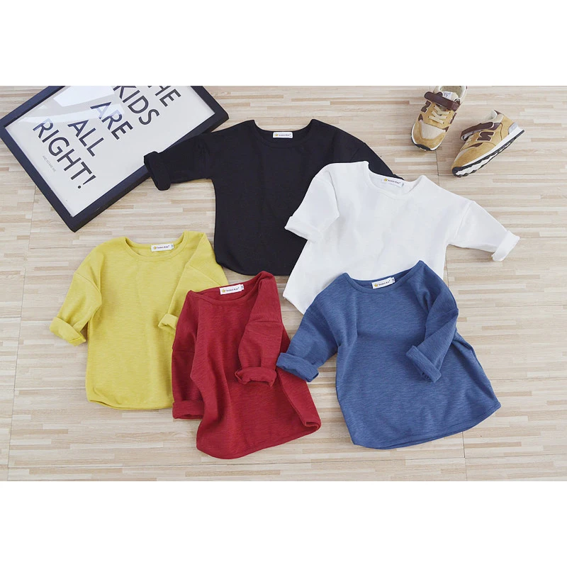 Solid Kids T-Shirts Cotton Boys Girls Tops Three Quarter Sleeves Boy T Shirts Spring O Neck Girl T-Shirts 2017 Children Clothing (2)