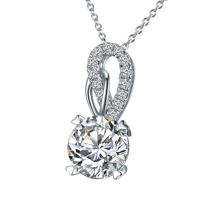 

New Fashion 18K White Gold Charm Long Pendant Jewelry Chain Wedding Choker Necklace 2ct Moissanite Diamond Center