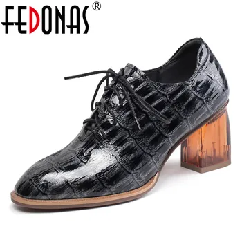 

FEDONAS Retro Fashion Sexy Women Square Toe High Heels Genuine Leather Pumps New Spring Summer Lace-up Casual Single Shoes Woman